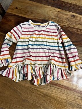 Ruffle Butts Sz 5 Girls' Long Sleeve Rainbow Stripe Ruffle Hem Top